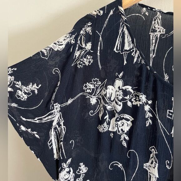 BILA vintage 90s Victorian inspired printed crinkle black button midi maxi dress - Picture 3 of 11